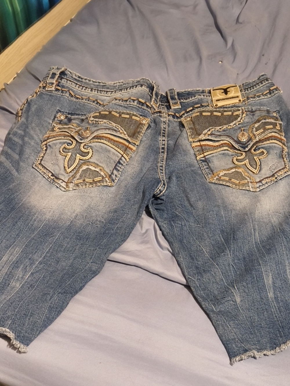 Distressed Blue Embroidered Pocket Women’s Jeans